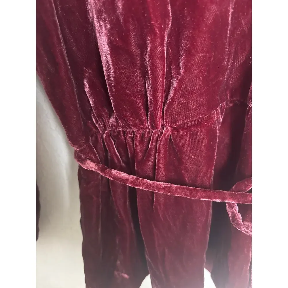J.Crew Burgundy Velvet Wrap Style Peplum Top Tie Waist Long Sleeve Size 4